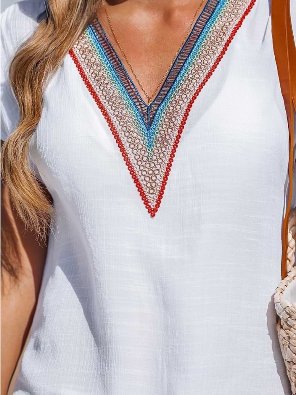 Cupshe White V-Neck Embroidered Beach Cover-Up - Picture 5 of 7
